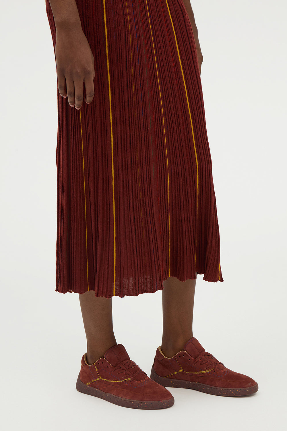 Celeano Pinstripe Knit Midi Skirt Burnt Sienna Merino Wool
