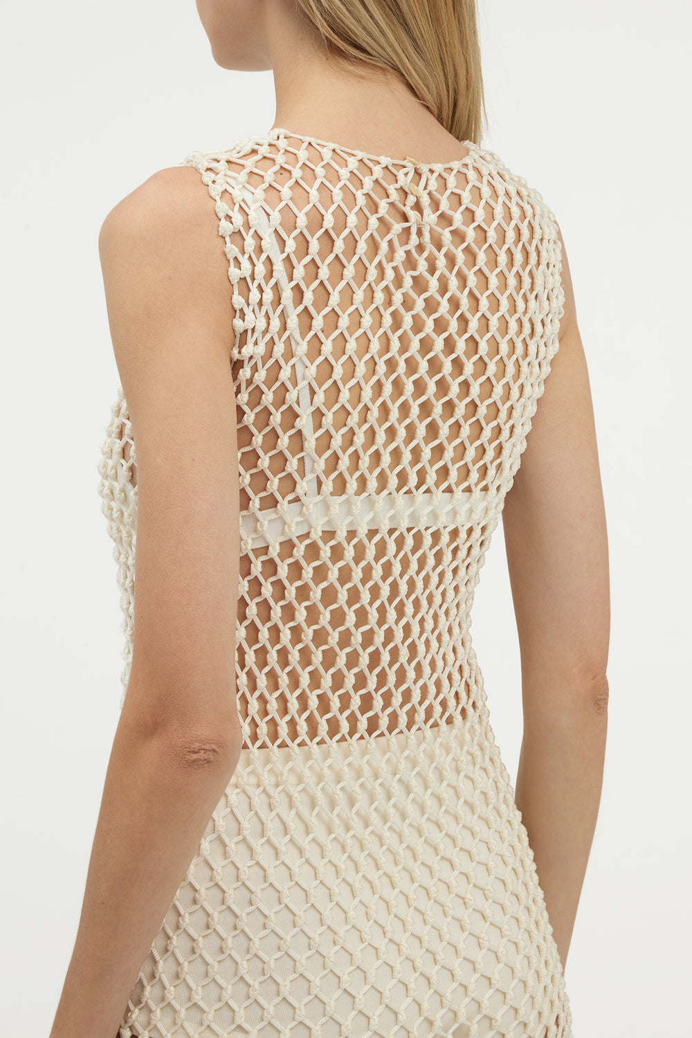 Nabia L Fringe Macrame Maxi Dress in Ivory Silk