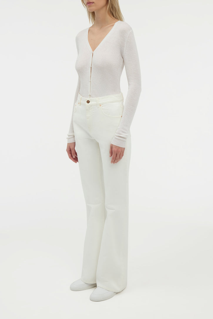 Aiste Knit Cardigan in Ivory Cashmere Silk with Hemp