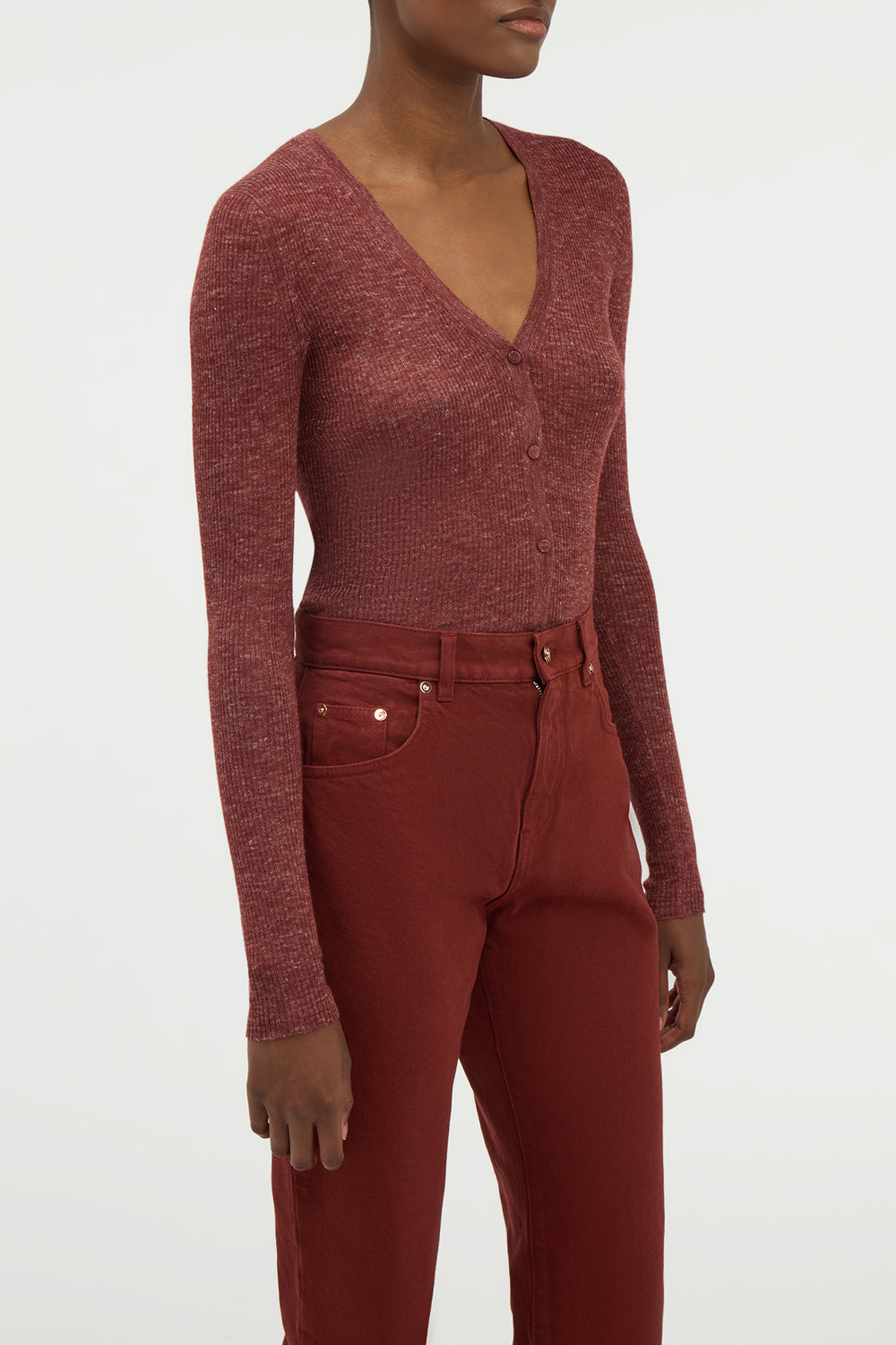 Aiste Knit Cardigan in Burnt Sienna Cashmere Silk with Hemp