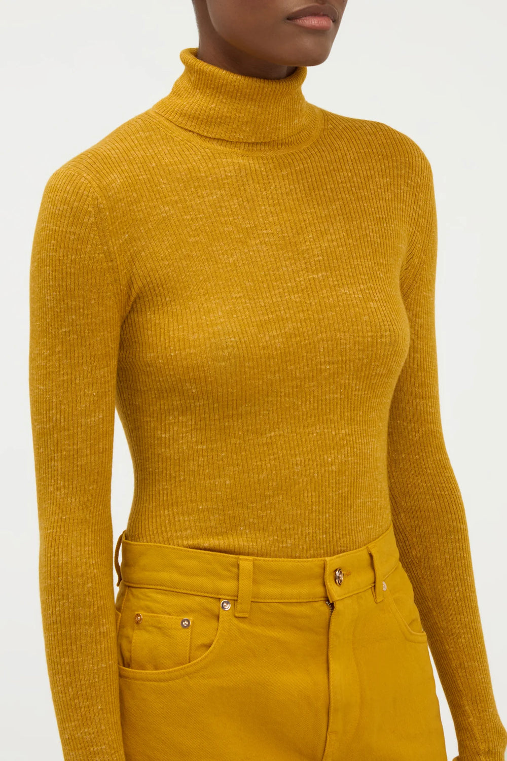 Aldona Knit Turtleneck in Golden Birch Cashmere Silk with Hemp