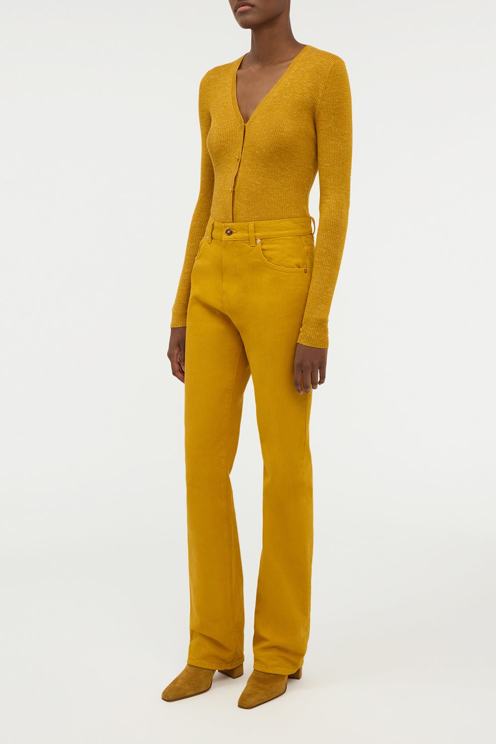 Aiste Knit Cardigan in Golden Birch Cashmere Silk with Hemp