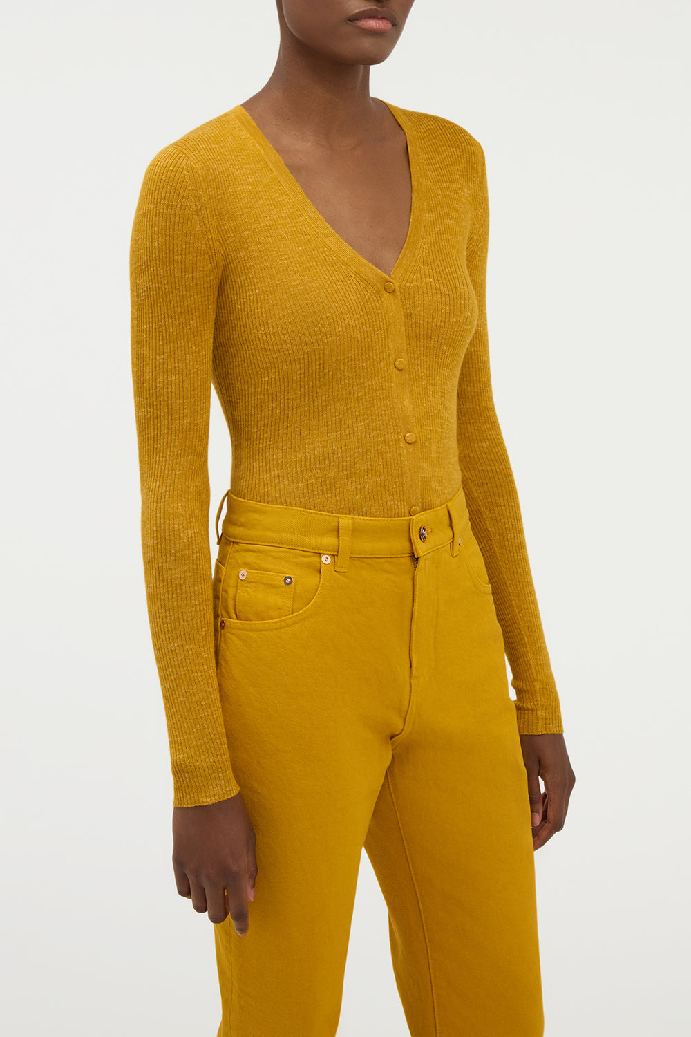 Aiste Knit Cardigan in Golden Birch Cashmere Silk with Hemp