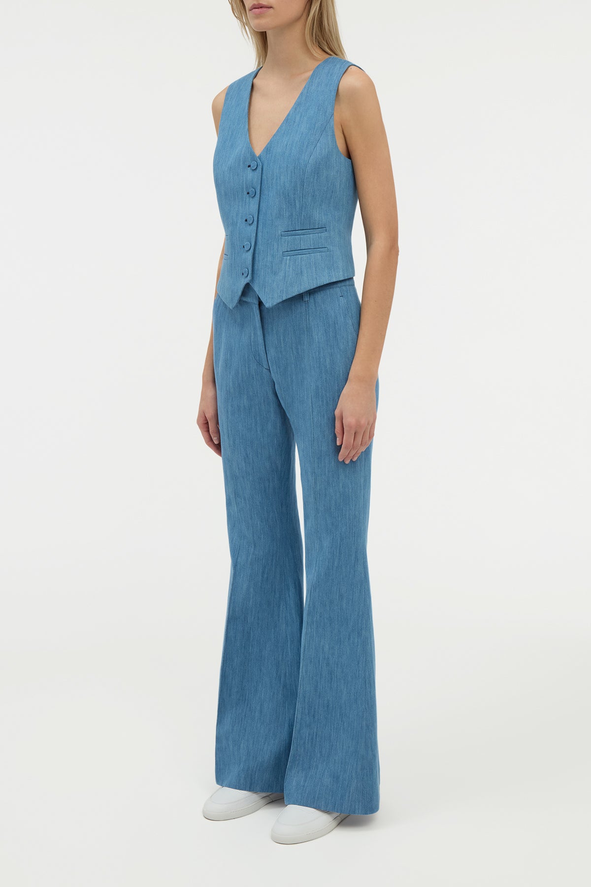 Rhein Flare Pant in Medium Blue Recycled Cotton Linen Denim