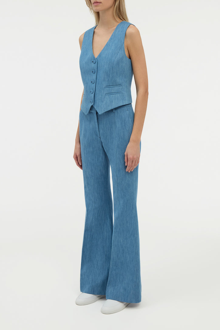 Rhein Flare Pant in Medium Blue Recycled Cotton Linen Denim