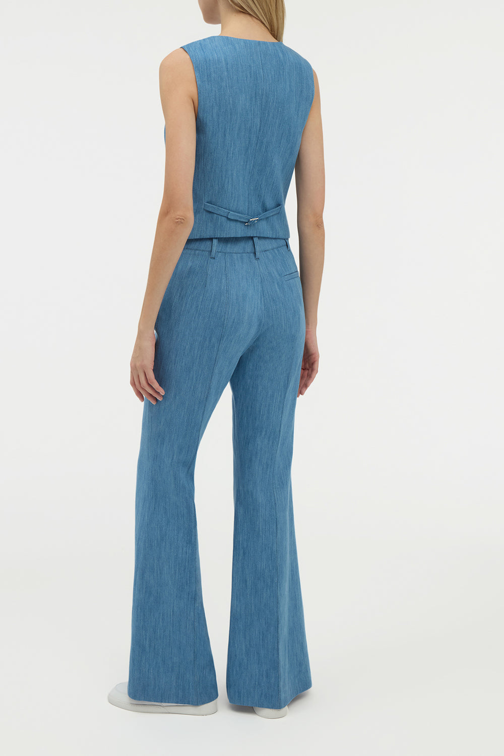 Rhein Flare Pant in Medium Blue Recycled Cotton Linen Denim
