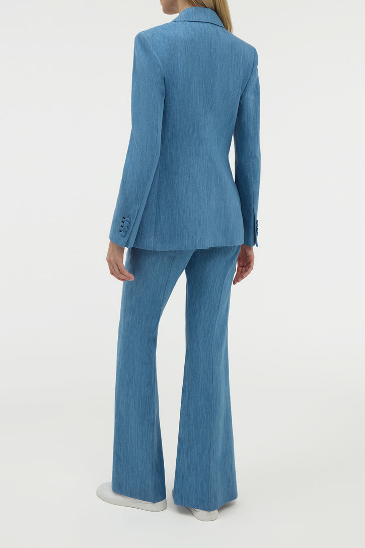 Leiva Blazer in Medium Blue Recycled Cotton Linen Denim