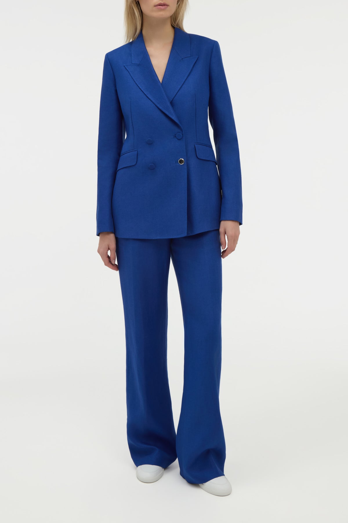 Vesta Flare Pant in Cobalt Linen Twill