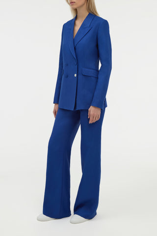 Cobalt Linen Vesta Suit Set - Side Profile | Gabriela Hearst