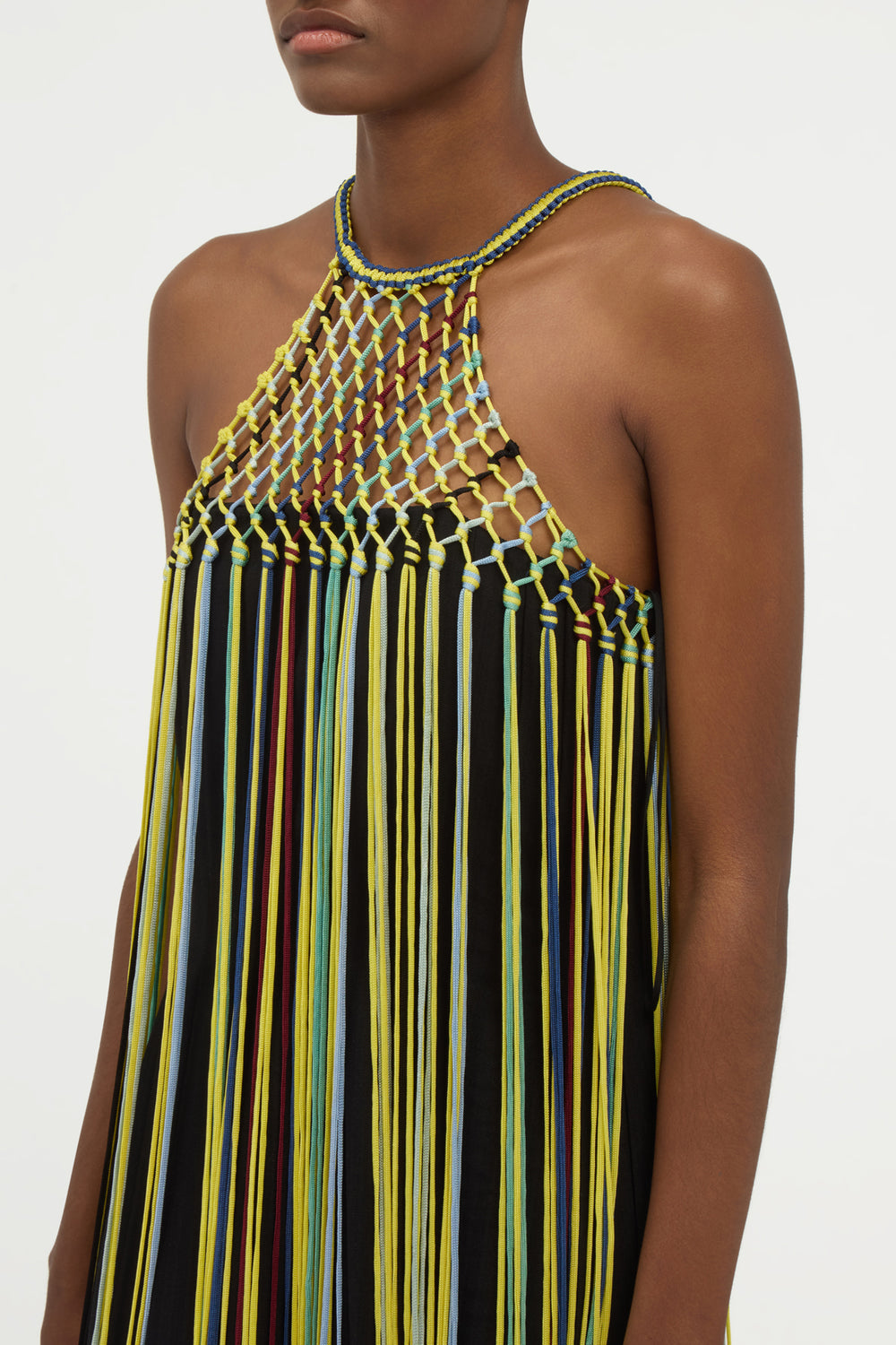 Tacia Fringe Maxi Dress in Black Multi Silk