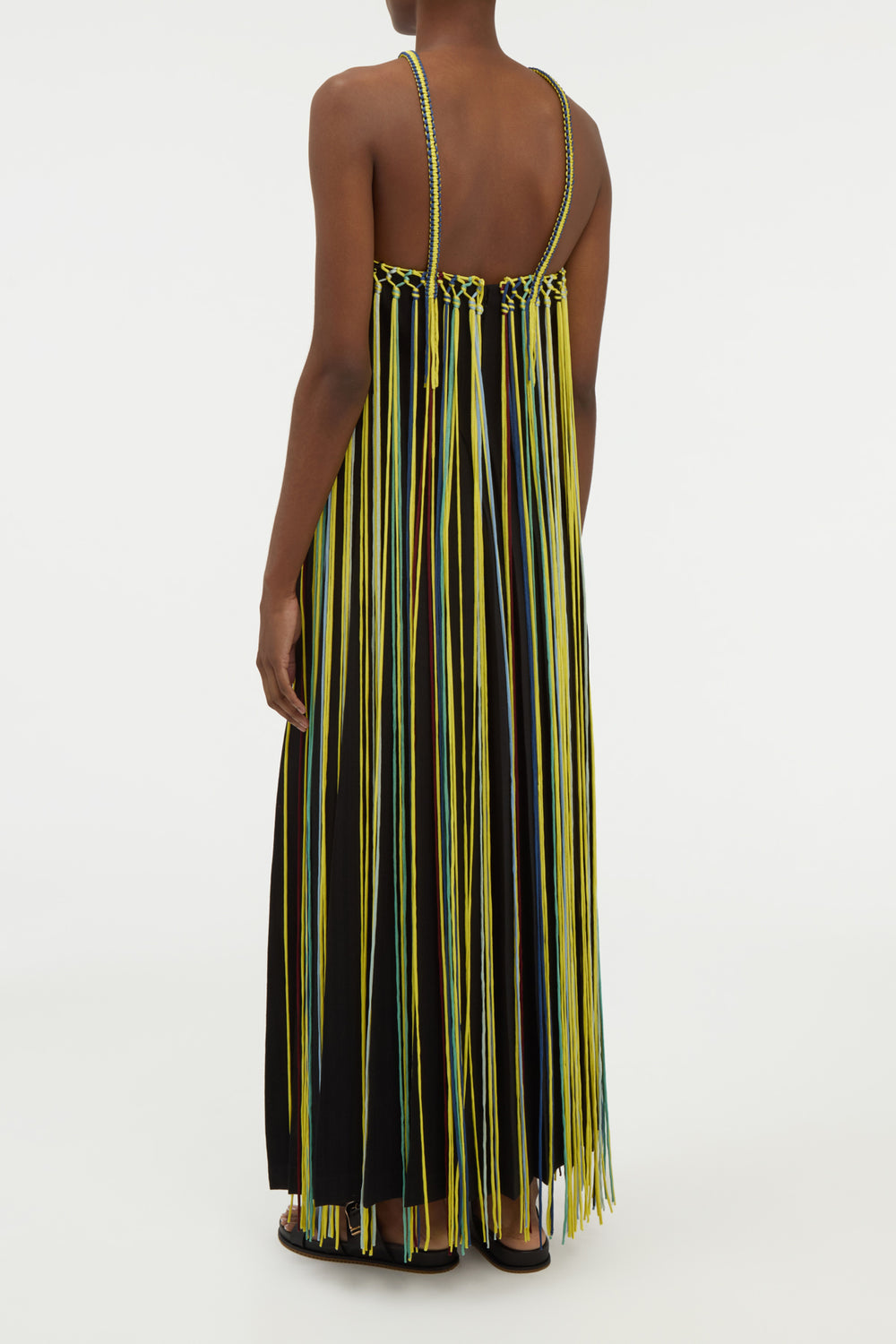 Tacia Fringe Maxi Dress in Black Multi Silk