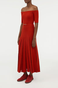 Kurt Knit Pleated Maxi Dress in Antelope Orange Merino Wool