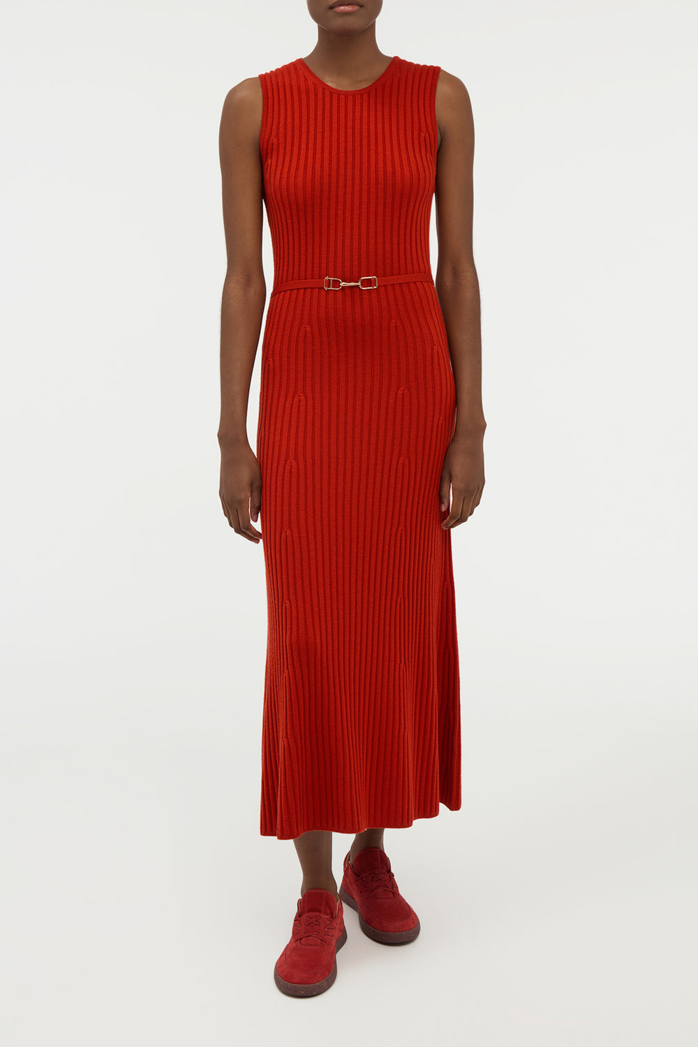 Meier Knit Midi Dress in Antelope Orange Merino Wool Cashmere