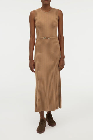 Meier Knit Midi Dress in Camel Merino Wool Cashmere