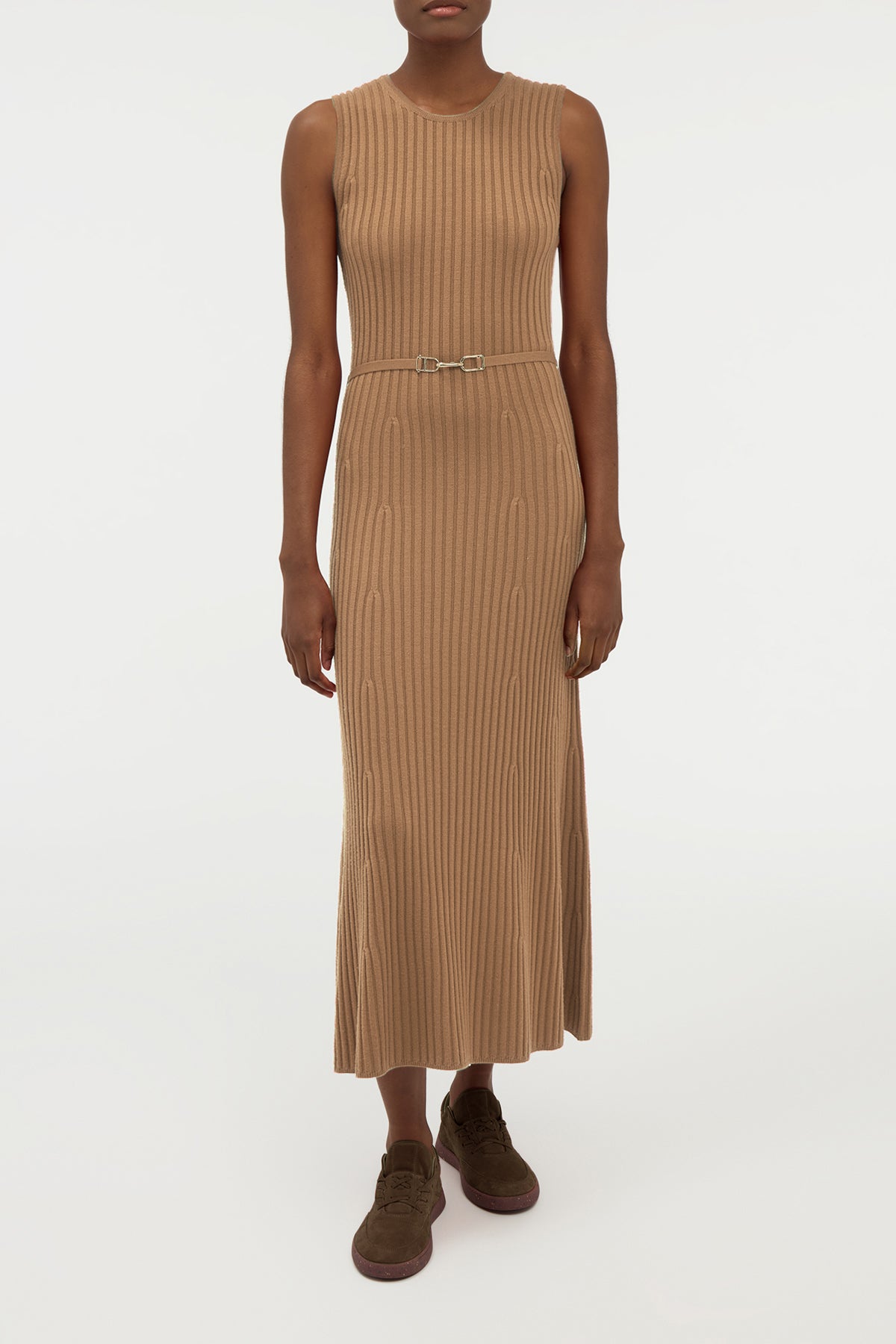 Meier Knit Midi Dress in Camel Merino Wool Cashmere