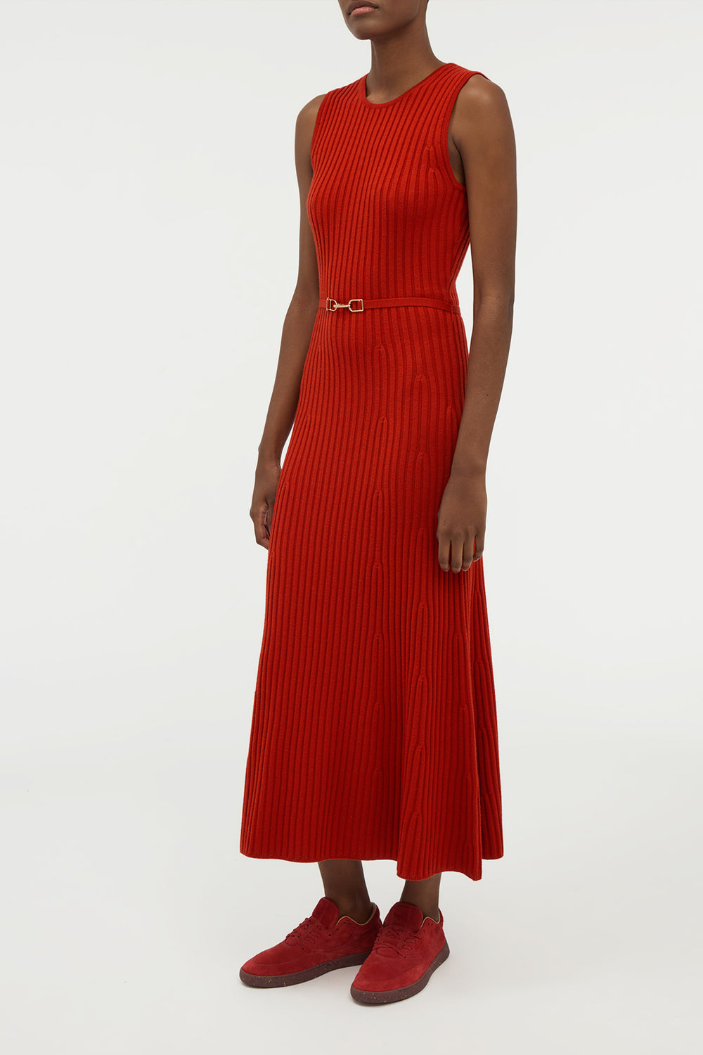 Meier Knit Midi Dress in Antelope Orange Merino Wool Cashmere