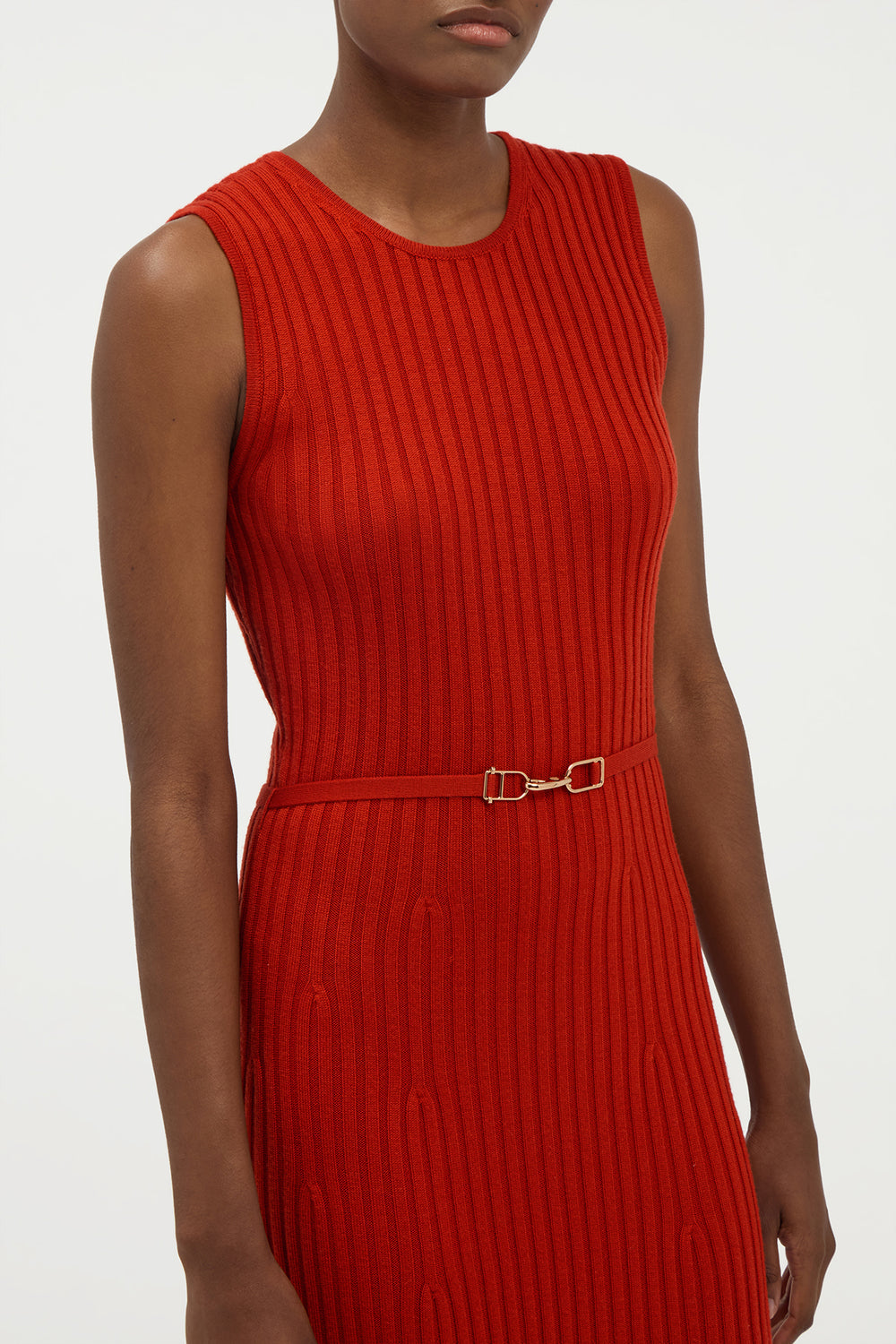 Meier Knit Midi Dress in Antelope Orange Merino Wool Cashmere