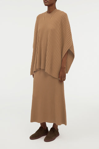 Baron Knit Cropped Poncho in Camel Merino Wool Cashmere