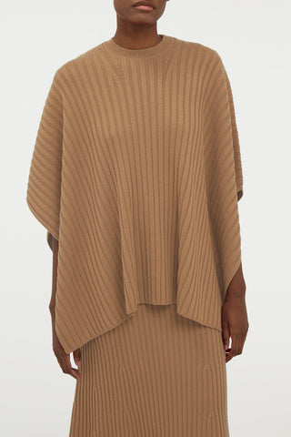 Baron Knit Cropped Poncho in Camel Merino Wool Cashmere