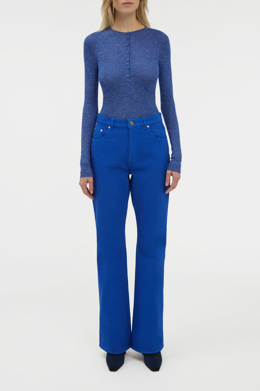 Anges Knit Henley in Cobalt Cashmere Silk with Hemp