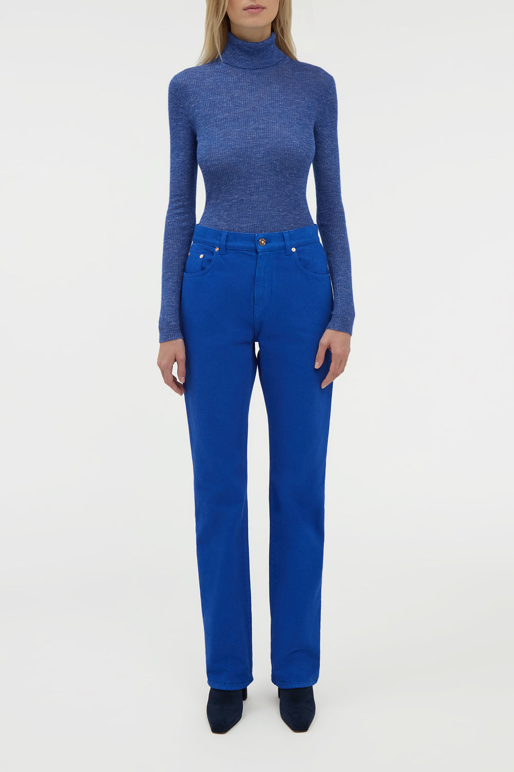 Aldona Knit Turtleneck in Cobalt Cashmere Silk with Hemp
