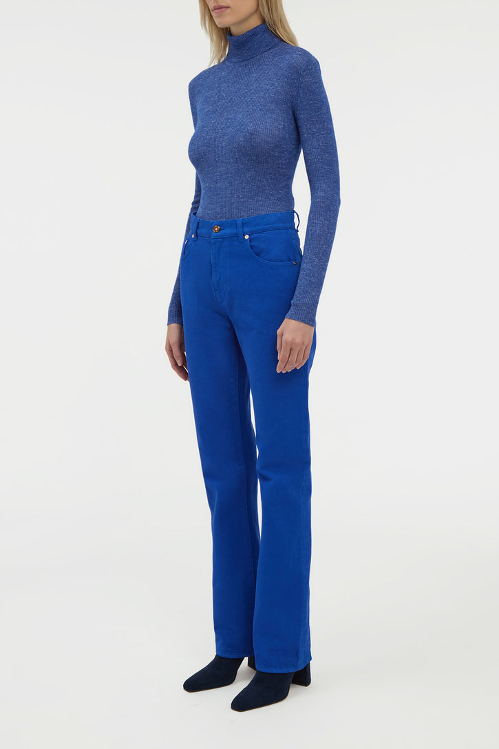 Aldona Knit Turtleneck in Cobalt Cashmere Silk with Hemp