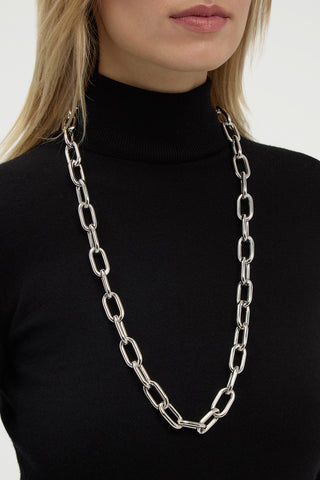 18K White Gold Chain Necklace - On Model with Black Turtleneck | Gabriela Hearst