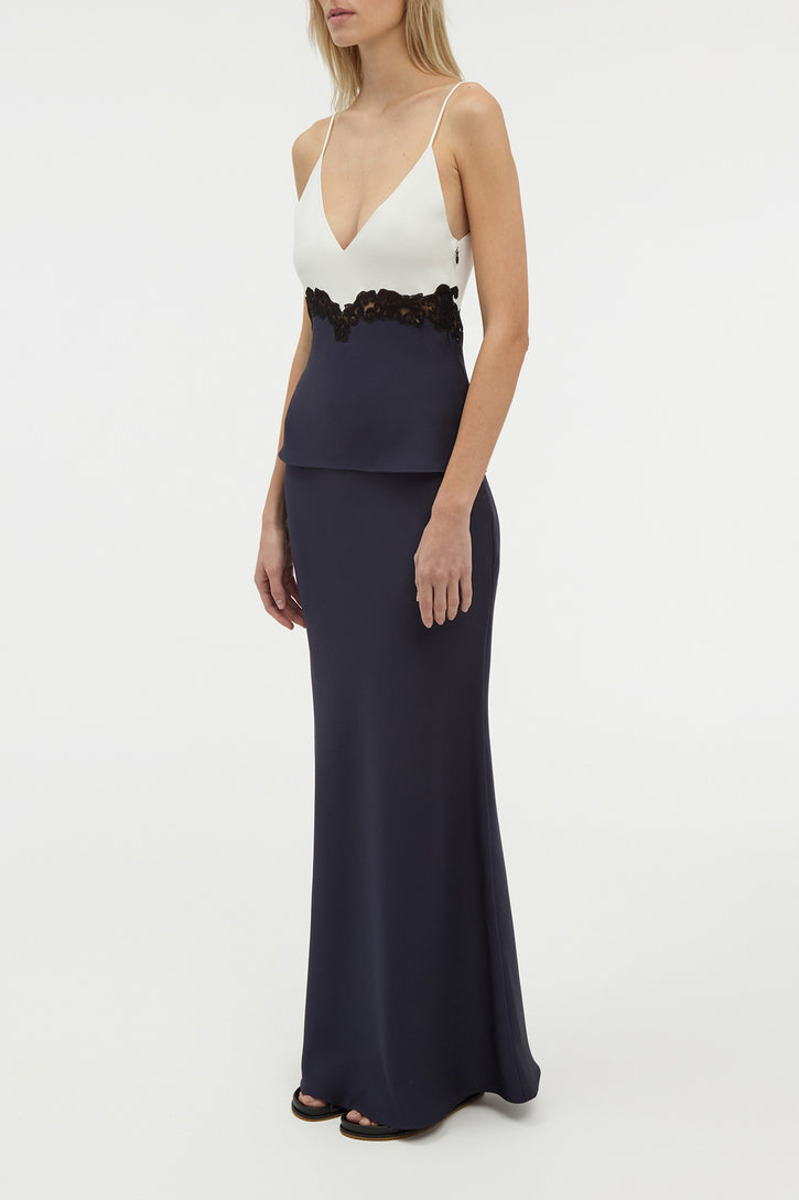 Cynthia Lace Top in Dark Navy Silk Wool Cady
