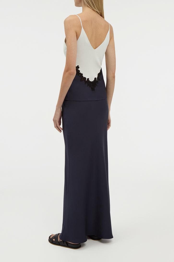 Cynthia Lace Top in Dark Navy Silk Wool Cady