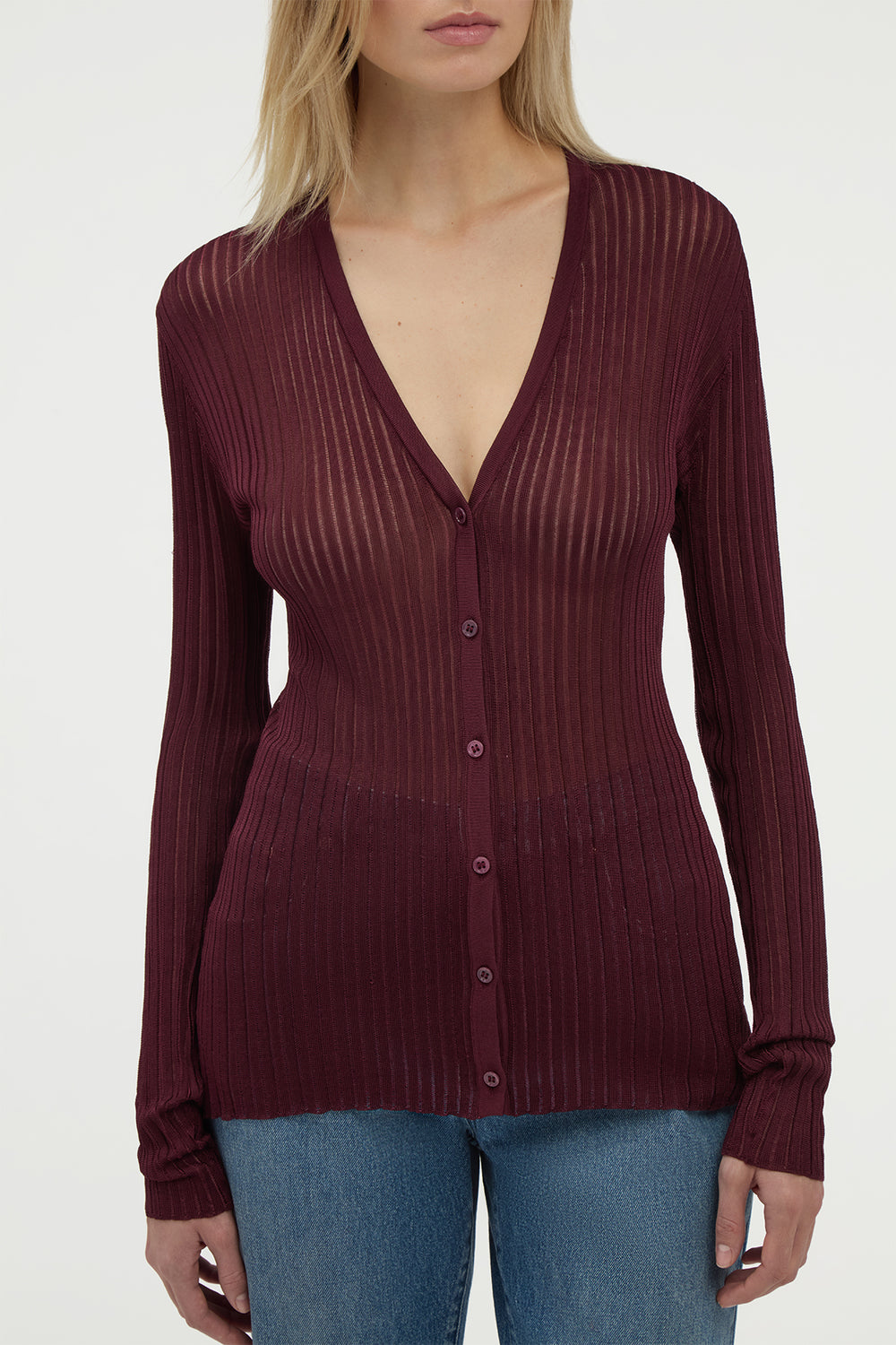 Duffy Knit Cardigan in Bordeaux Silk