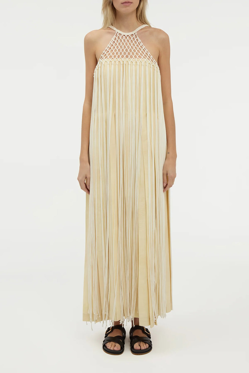 Tacia Fringe Maxi Dress in Ivory Silk