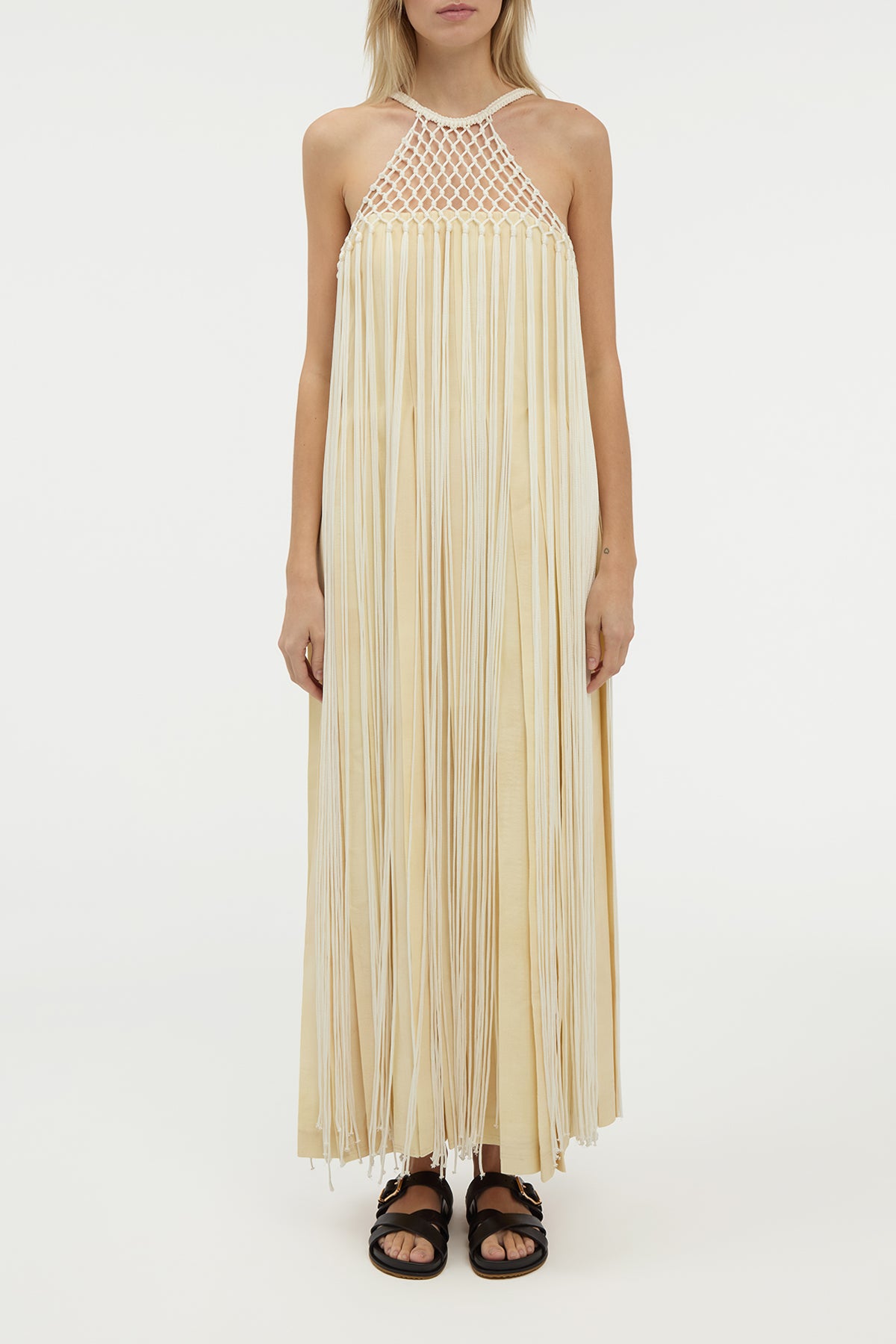 Tacia Fringe Maxi Dress in Ivory Silk