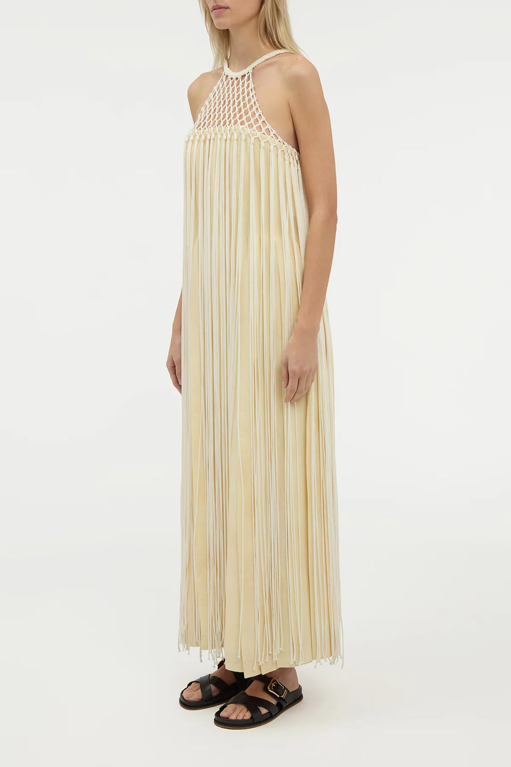 Tacia Fringe Maxi Dress in Ivory Silk