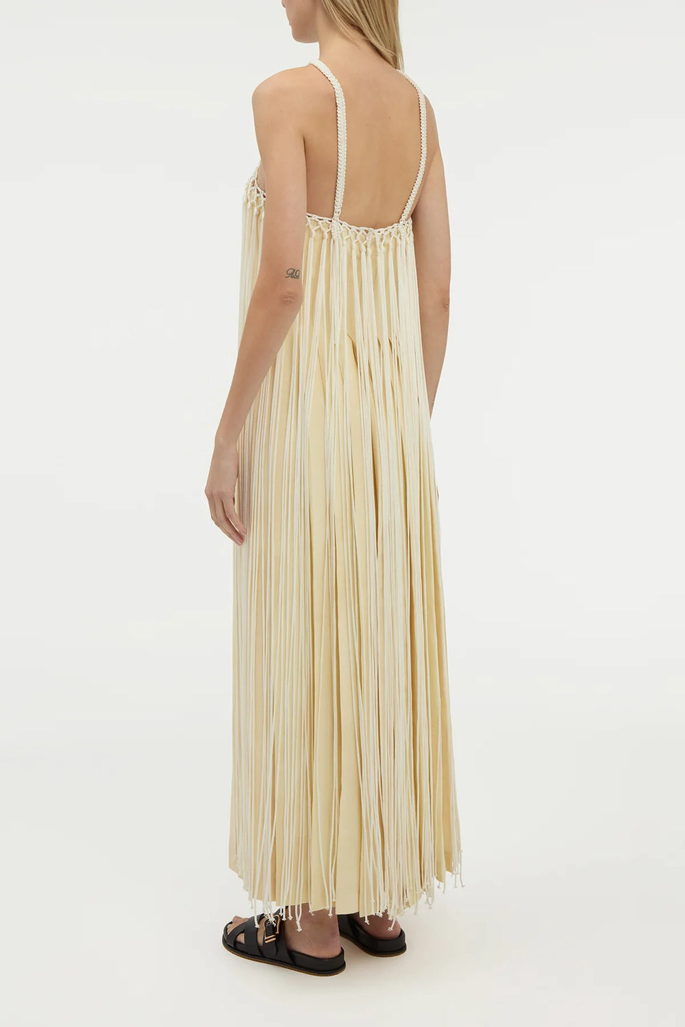 Tacia Fringe Maxi Dress in Ivory Silk