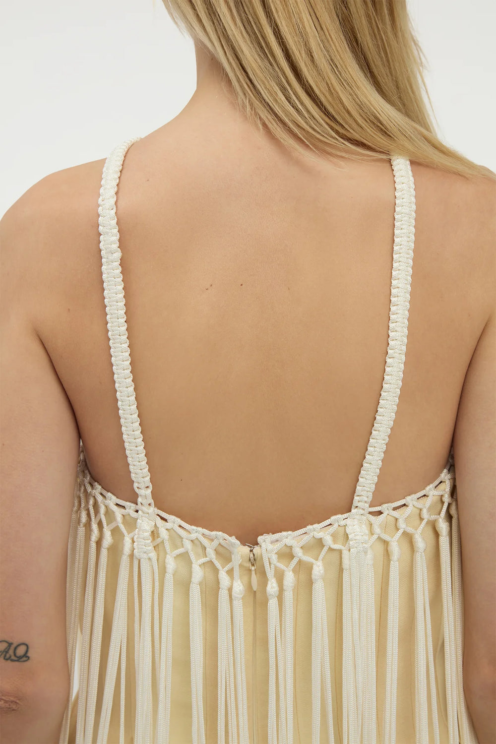 Tacia Fringe Maxi Dress in Ivory Silk