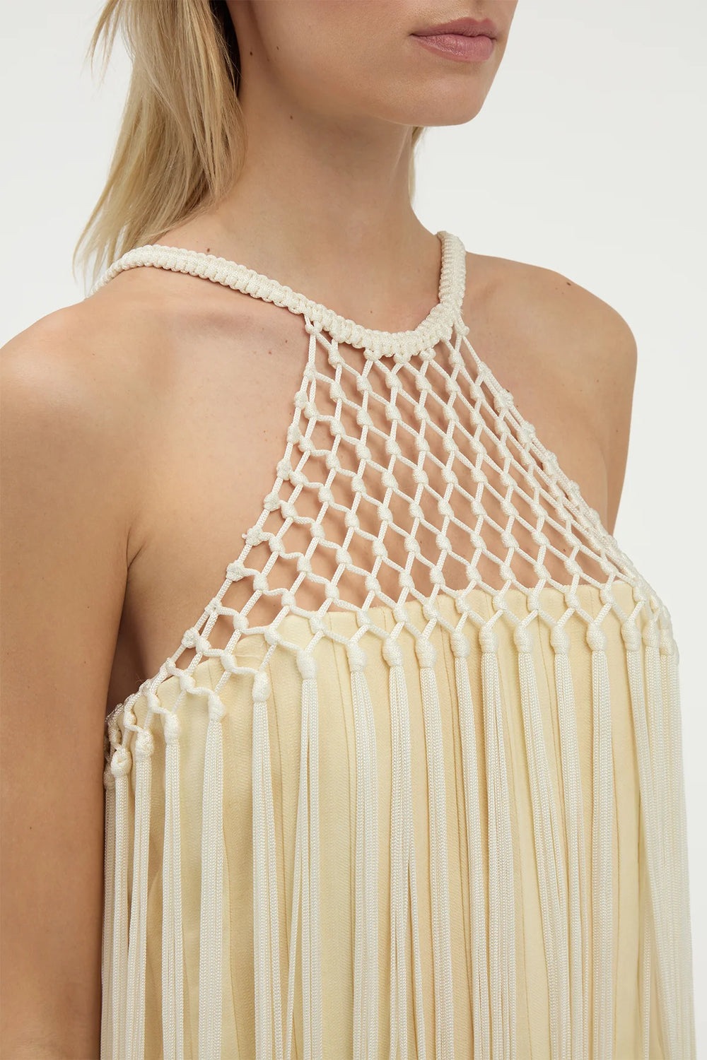 Tacia Fringe Maxi Dress in Ivory Silk