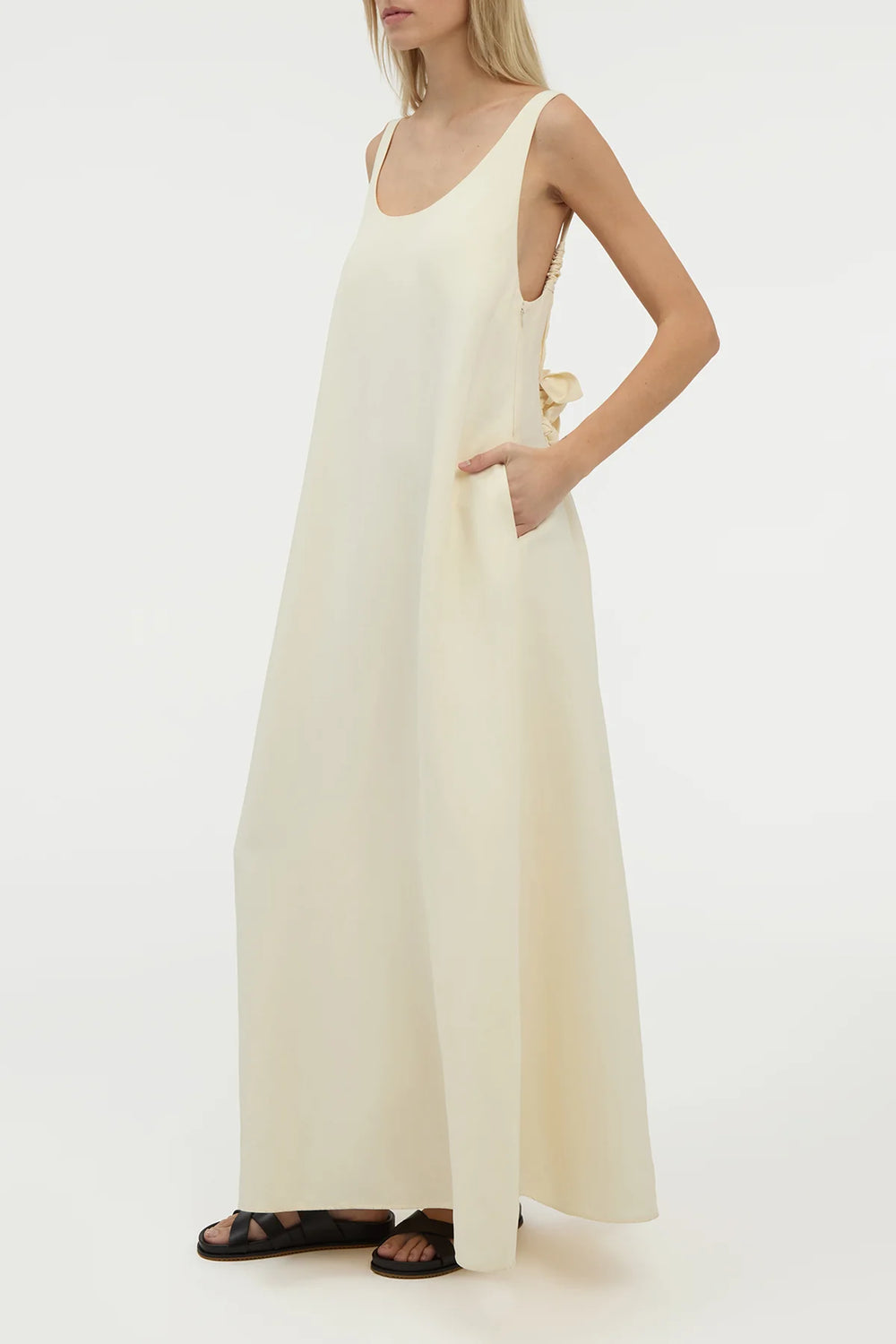 Aras Maxi Dress in Ivory Linen Silk