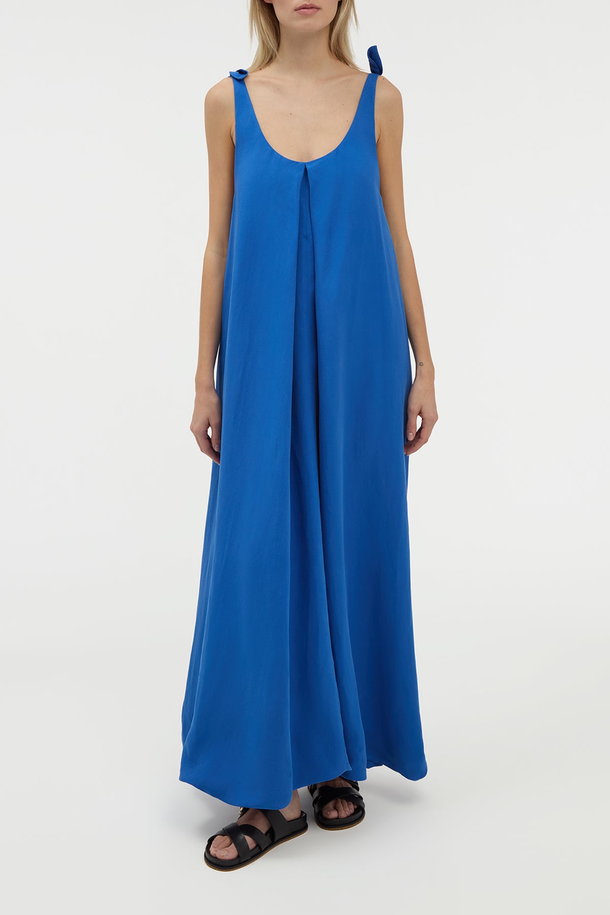 Aras Maxi Dress in Cobalt Linen Silk