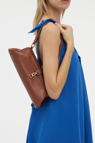 Cognac Nappa Leather Paola Clutch - On Model Shoulder View | Gabriela Hearst