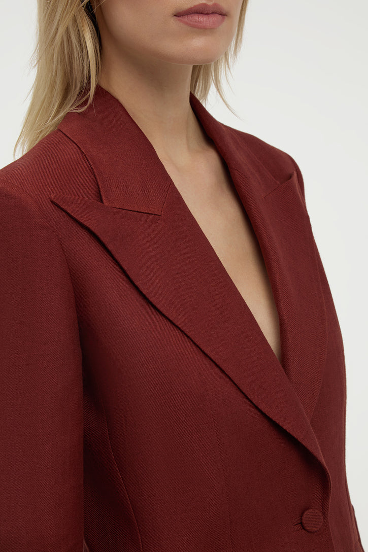 Leiva Blazer in Burnt Sienna Linen Twill