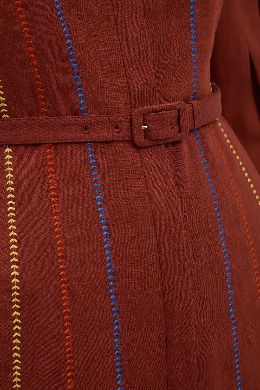 Aleka Pleated Midi Shirtdress in Burnt Sienna Multi Aloe Linen