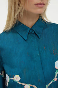 Henri Blouse in Blue Multi Printed Silk Twill