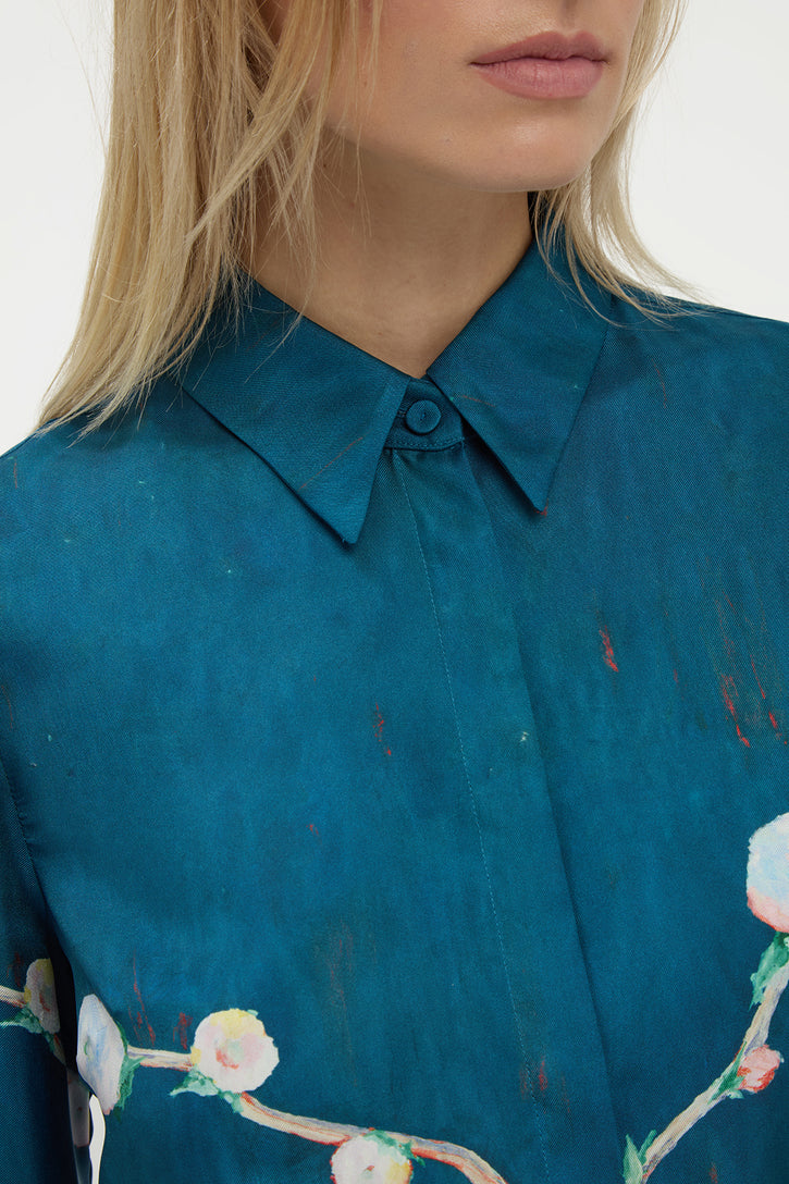 Henri Blouse in Blue Multi Printed Silk Twill