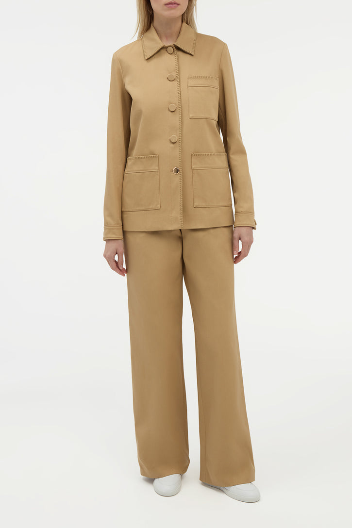 Norman Wide-leg Pant in Camel Sea Island Cotton Twill