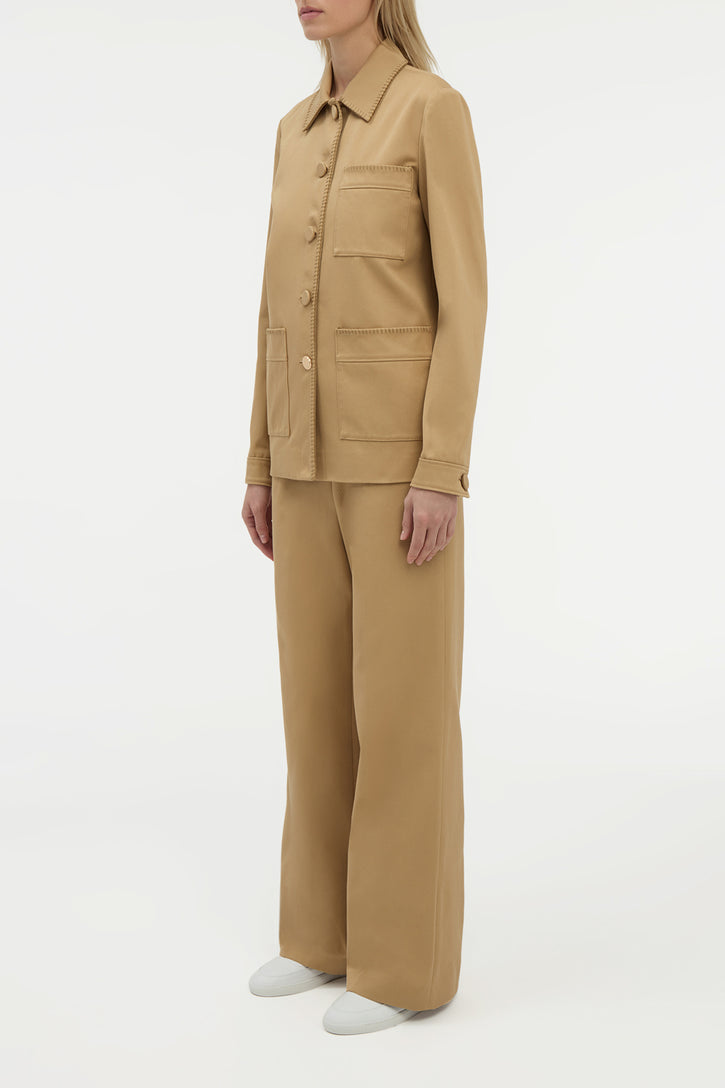 Norman Wide-leg Pant in Camel Sea Island Cotton Twill