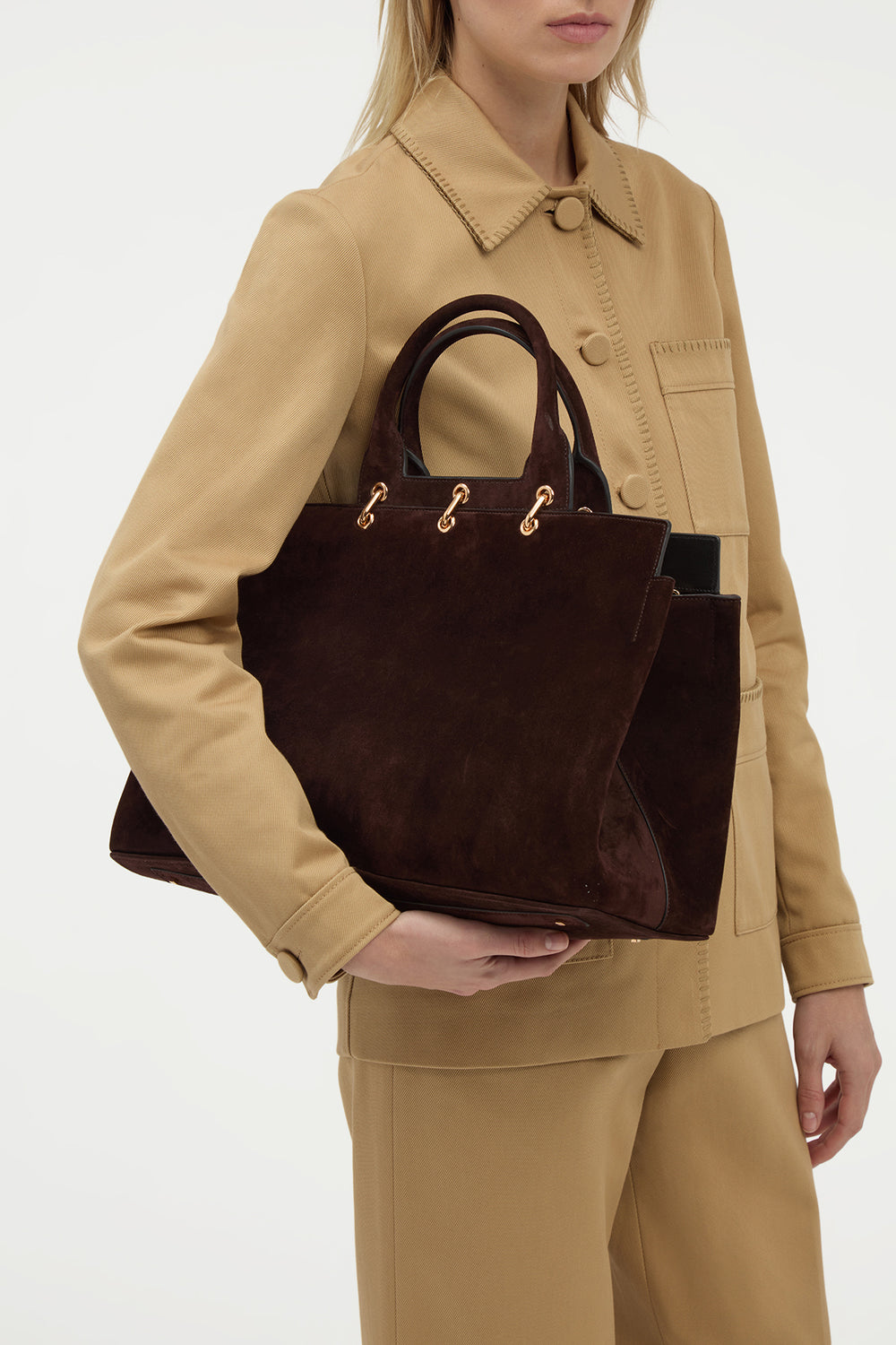 Large Amethyst Tote Bag in Dark Brown Suede