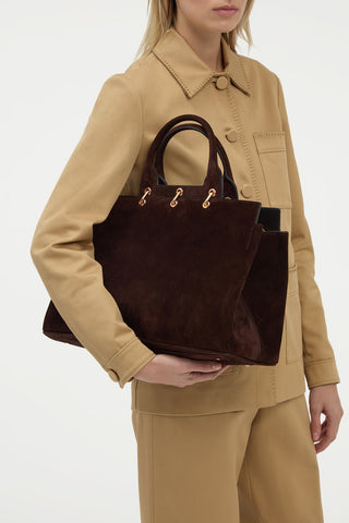 Large Amethyst Bag in Dark Brown Suede