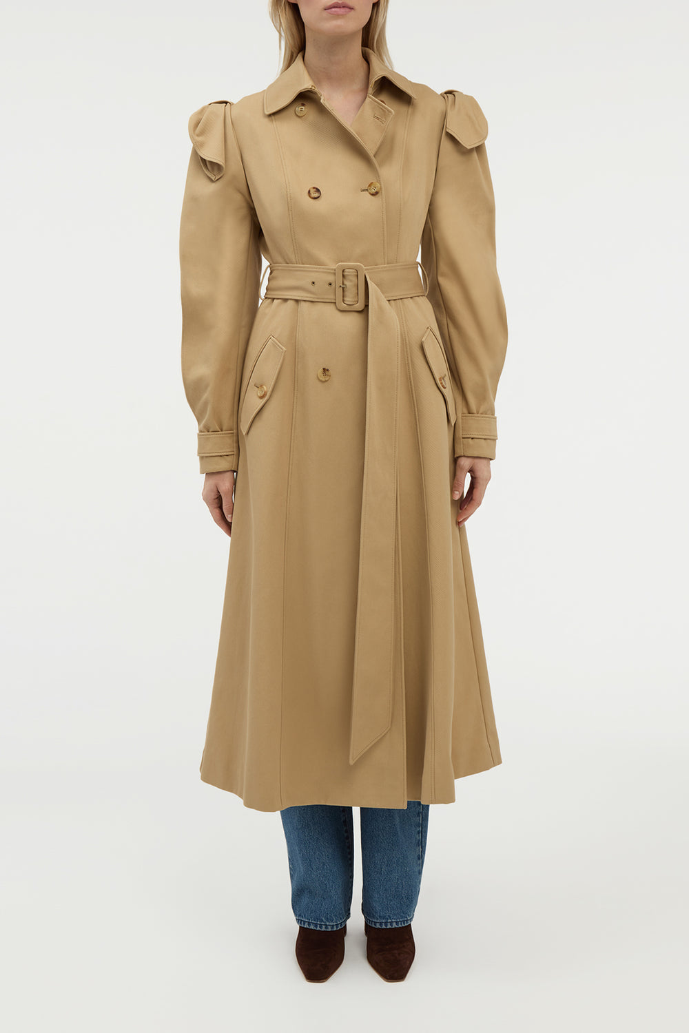 Benedict Trench Coat in Camel Sea Island Cotton Twill