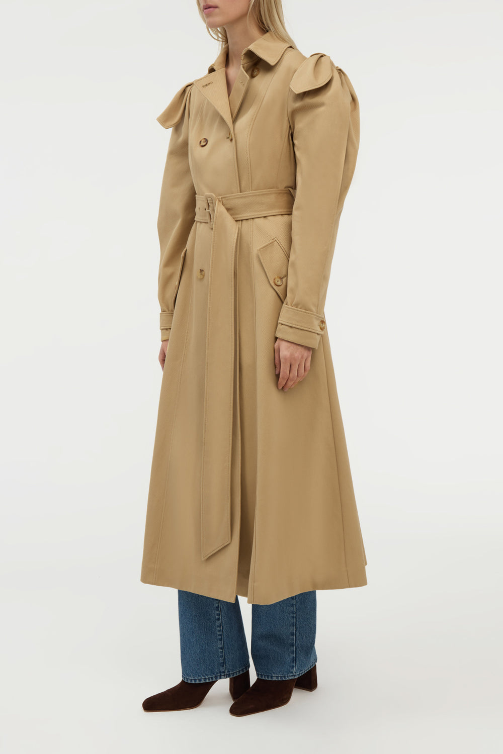 Benedict Trench Coat in Camel Sea Island Cotton Twill