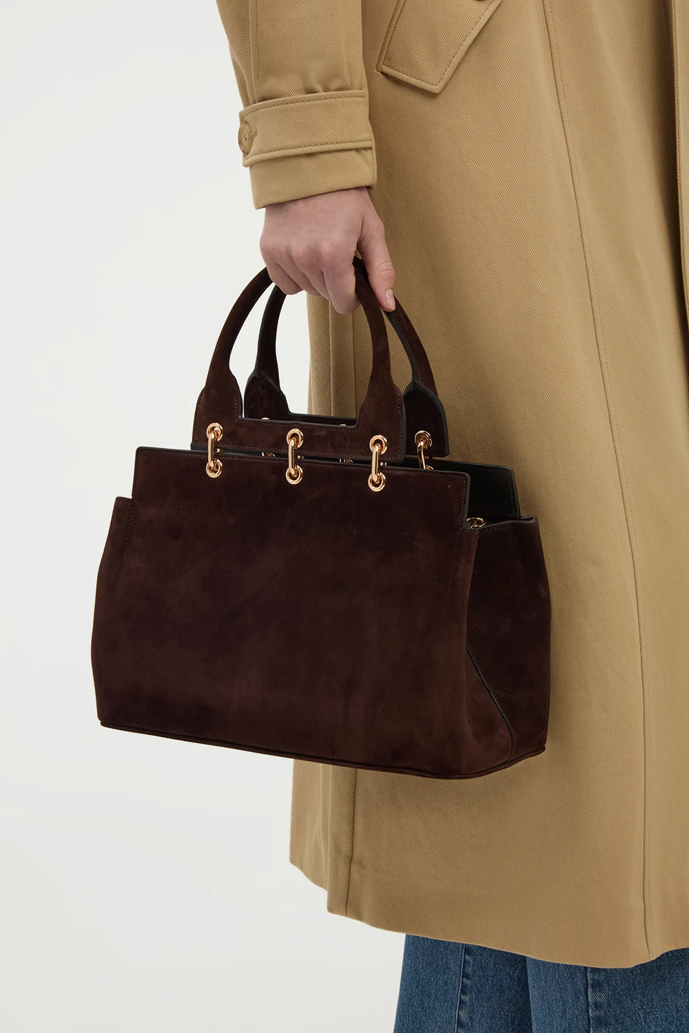 Small Amethyst Tote Bag in Dark Brown Suede